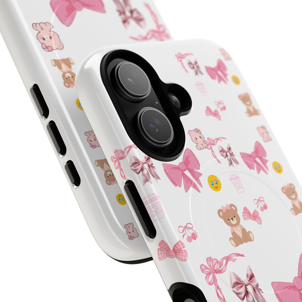 Cute Pink Bows & Teddy Tough Magnetic Phone Case — Protective Cute Phone Cover