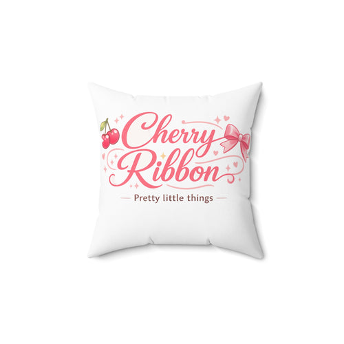 Cherry Ribbon Decorative Pillow — Pink Bows & Teddy Accent Cushion