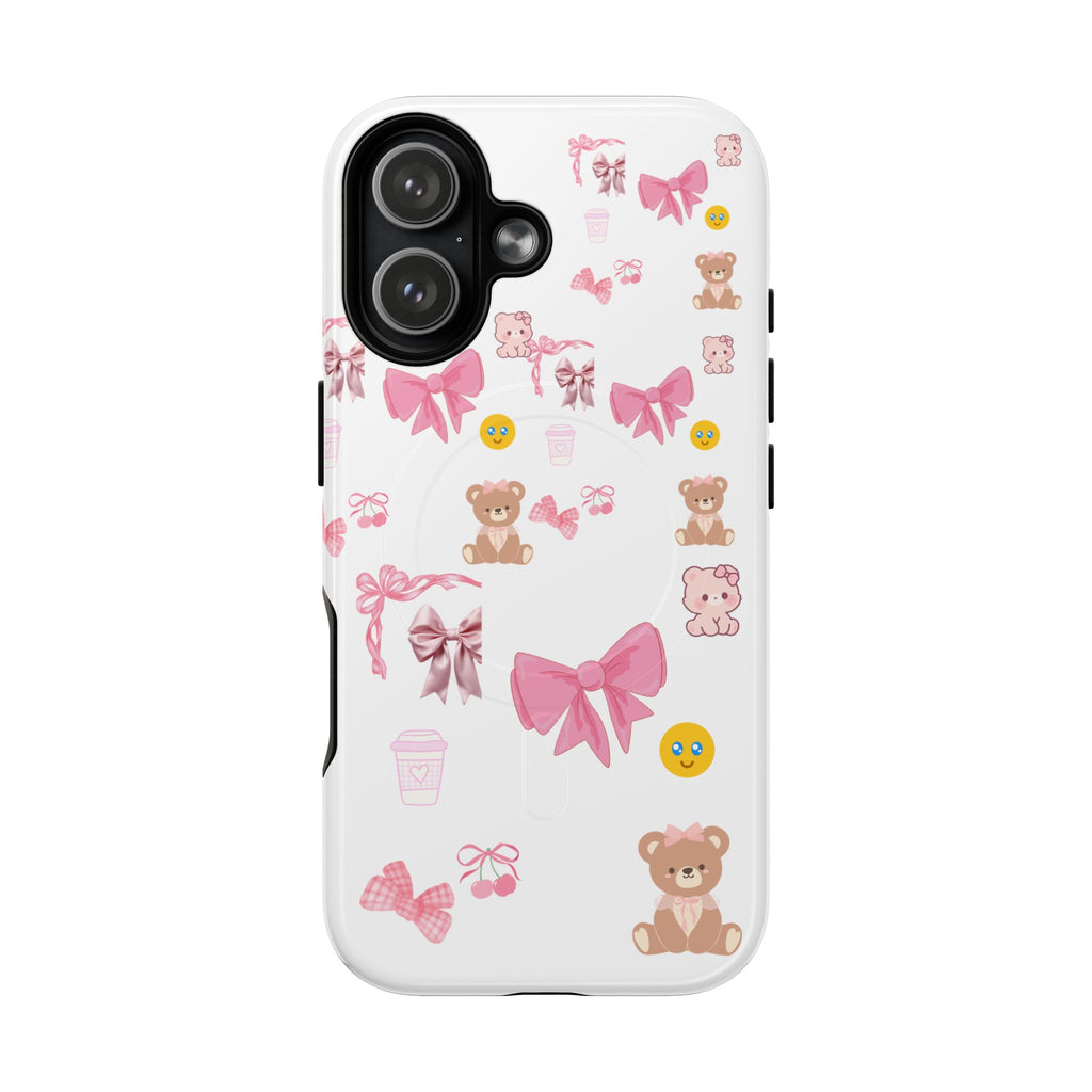 Cute Pink Bows & Teddy Tough Magnetic Phone Case — Protective Cute Phone Cover