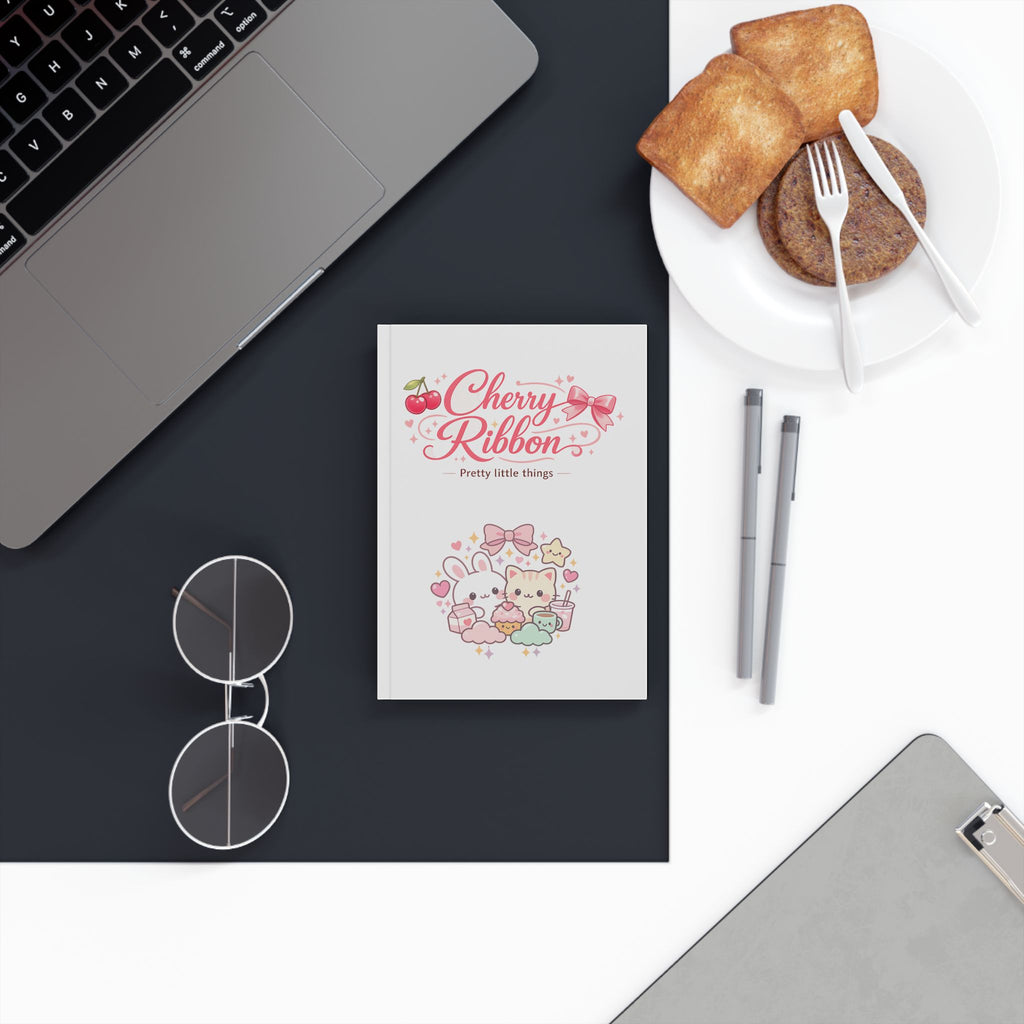 Kawaii Bunny & Cat Cherry Ribbon Hardback Journal — Cute Notes