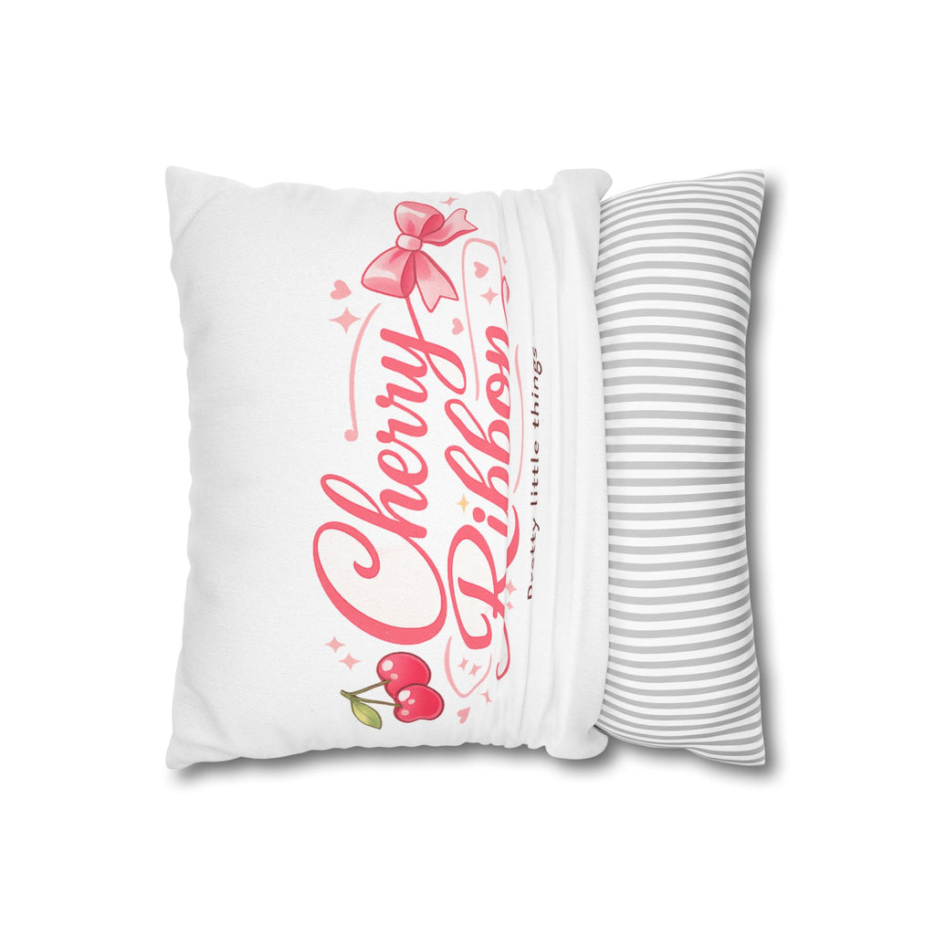 Pink Bow & Teddy Baby Nursery Pillowcase — Cute Decorative Square Throw Pillow Cover