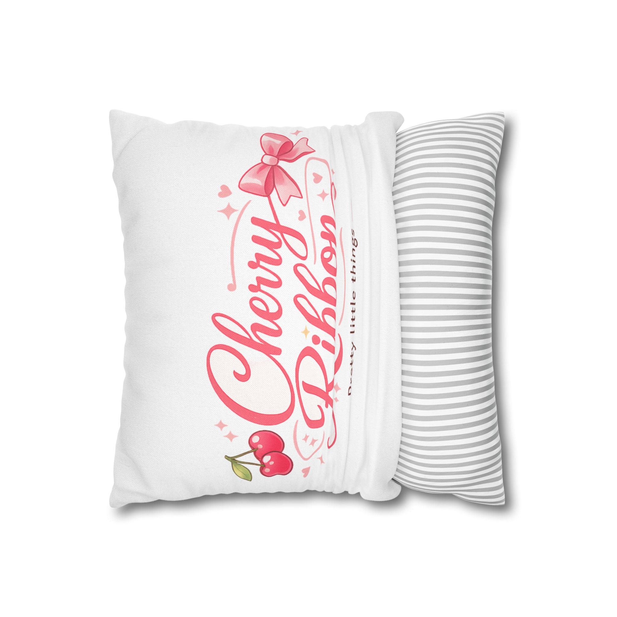 Pink Bow & Teddy Baby Nursery Pillowcase — Cute Decorative Square Throw Pillow Cover
