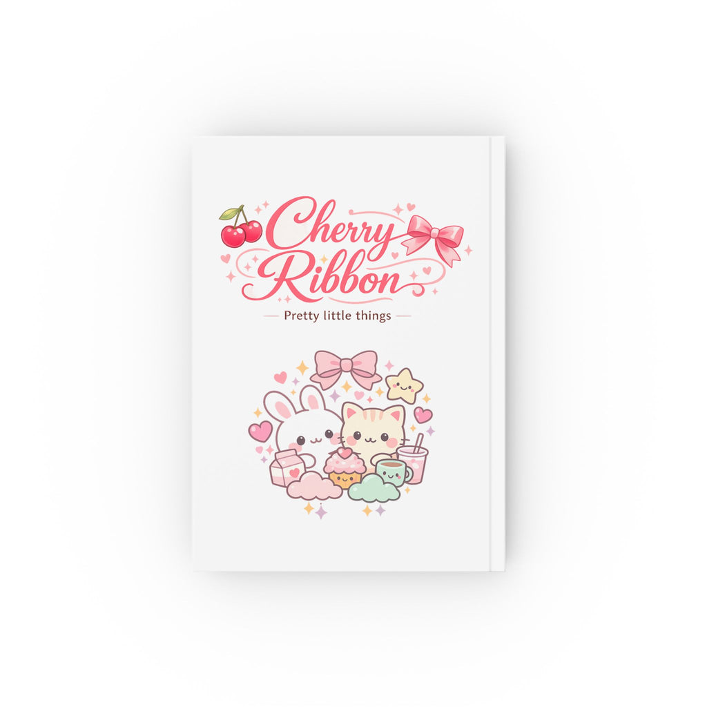 Kawaii Bunny & Cat Cherry Ribbon Hardback Journal — Cute Notes