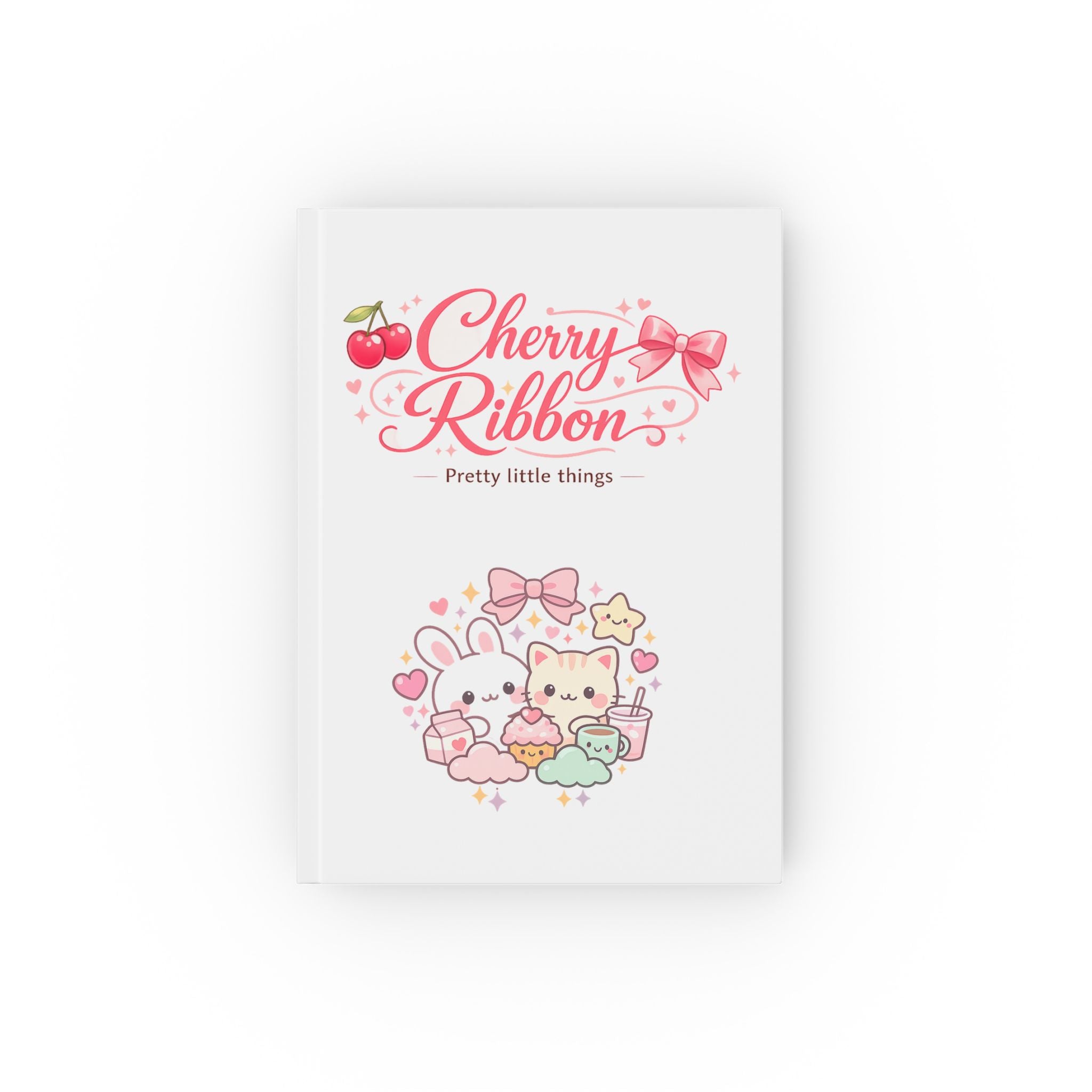 Kawaii Bunny & Cat Cherry Ribbon Hardback Journal — Cute Notes