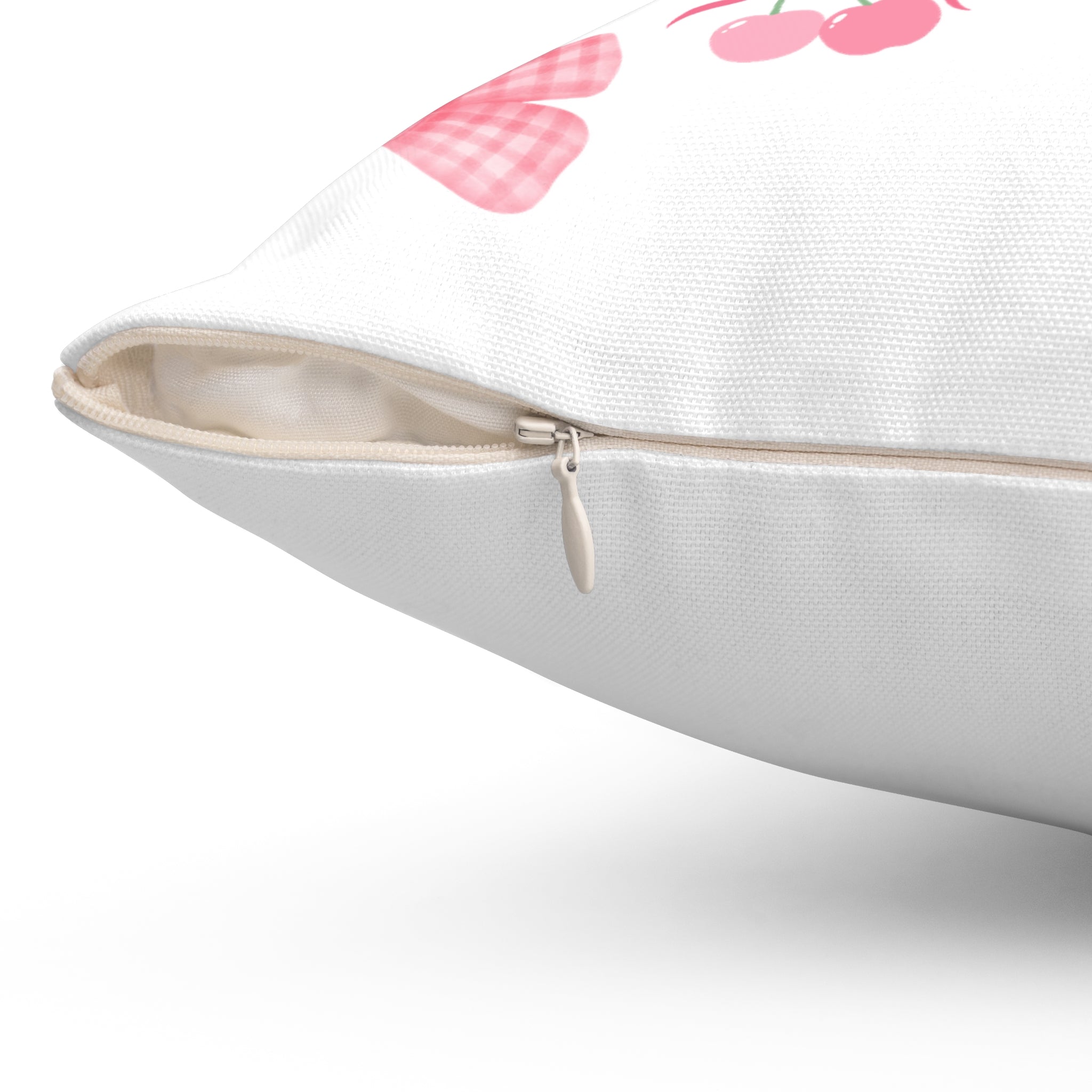 Cherry Ribbon Decorative Pillow — Pink Bows & Teddy Accent Cushion