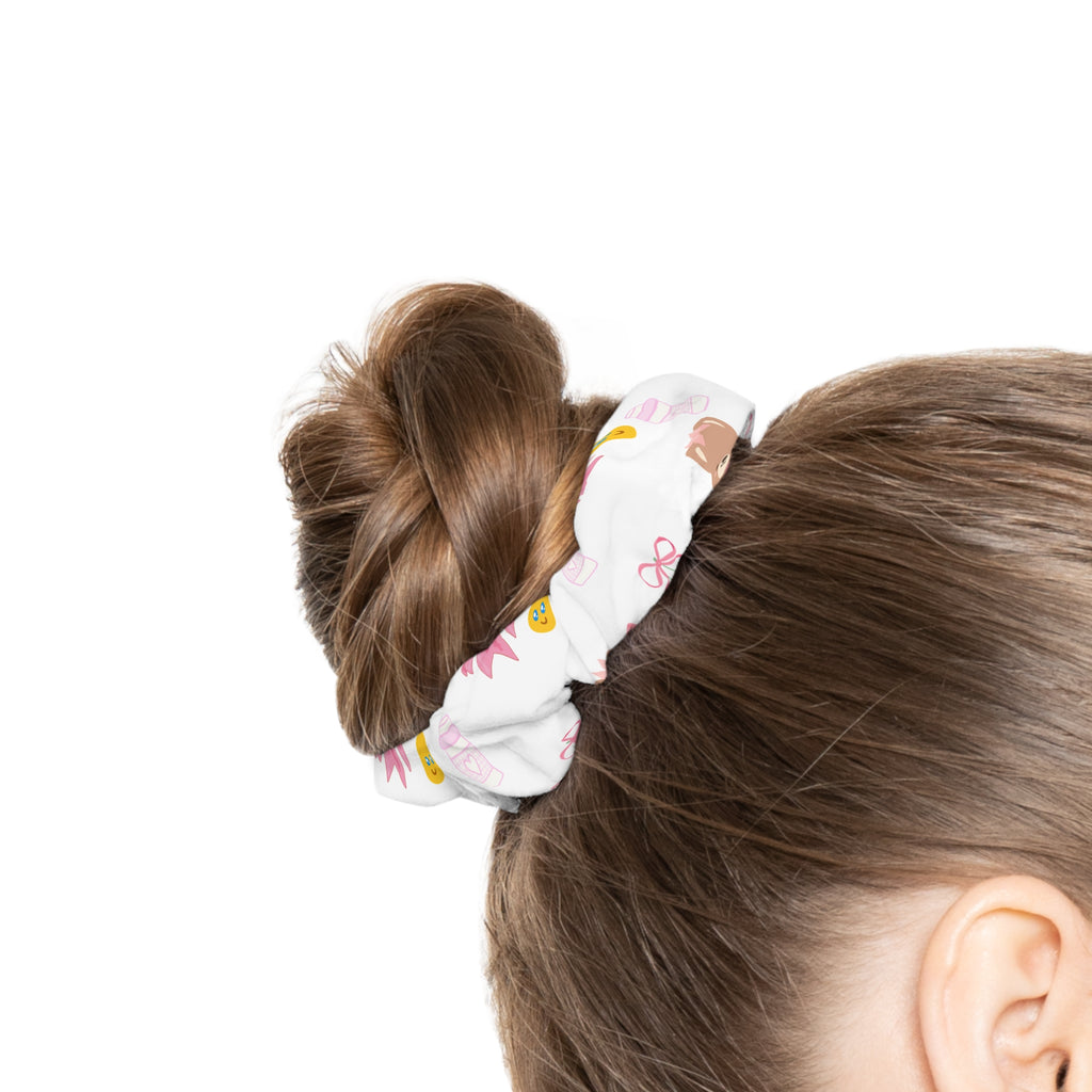 Cute Bear & Pink Floral Scrunchie — Whimsical Hair Tie for Kids & Teens