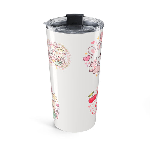 Cherry Ribbon Pink Bow Tumbler — Cute Teddy Accent Design 20oz